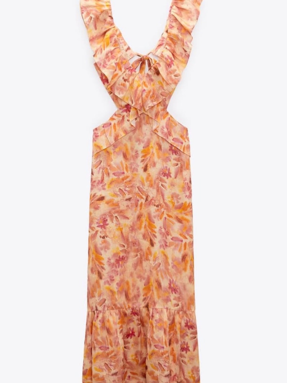 Zara Orange and Pink Floral Ruffle Maxi Dress - Picture 7 of 11